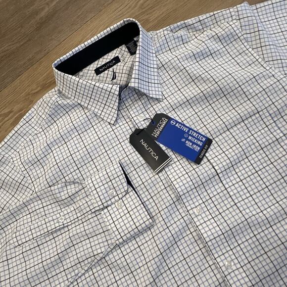 Nautica NWT Classic-Fit Wrinkle-Resistant Plaid Button-Down Shirt Blue Plaid XL - Picture 12 of 12